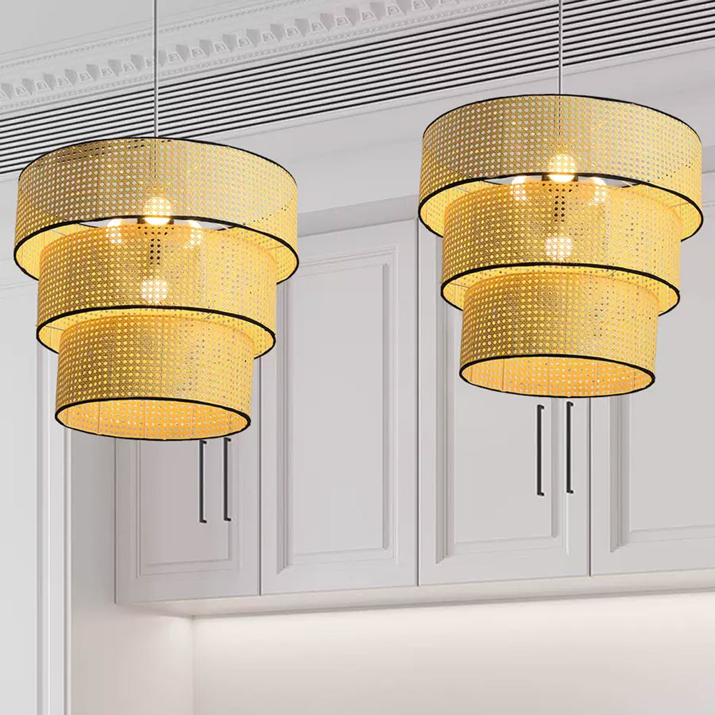 ArcoMead 3-Tiered Rattan Drum Pendant Light