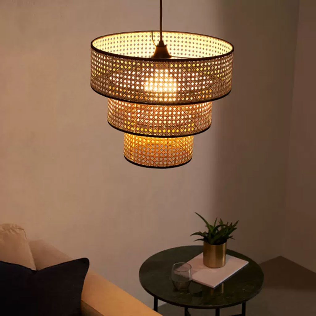 ArcoMead 3-Tiered Rattan Drum Pendant Light