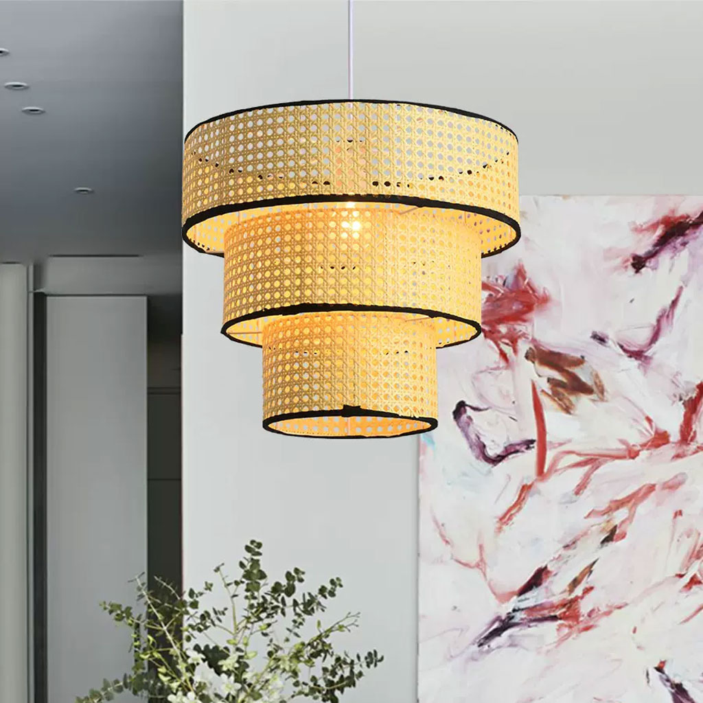 ArcoMead 3-Tiered Rattan Drum Pendant Light