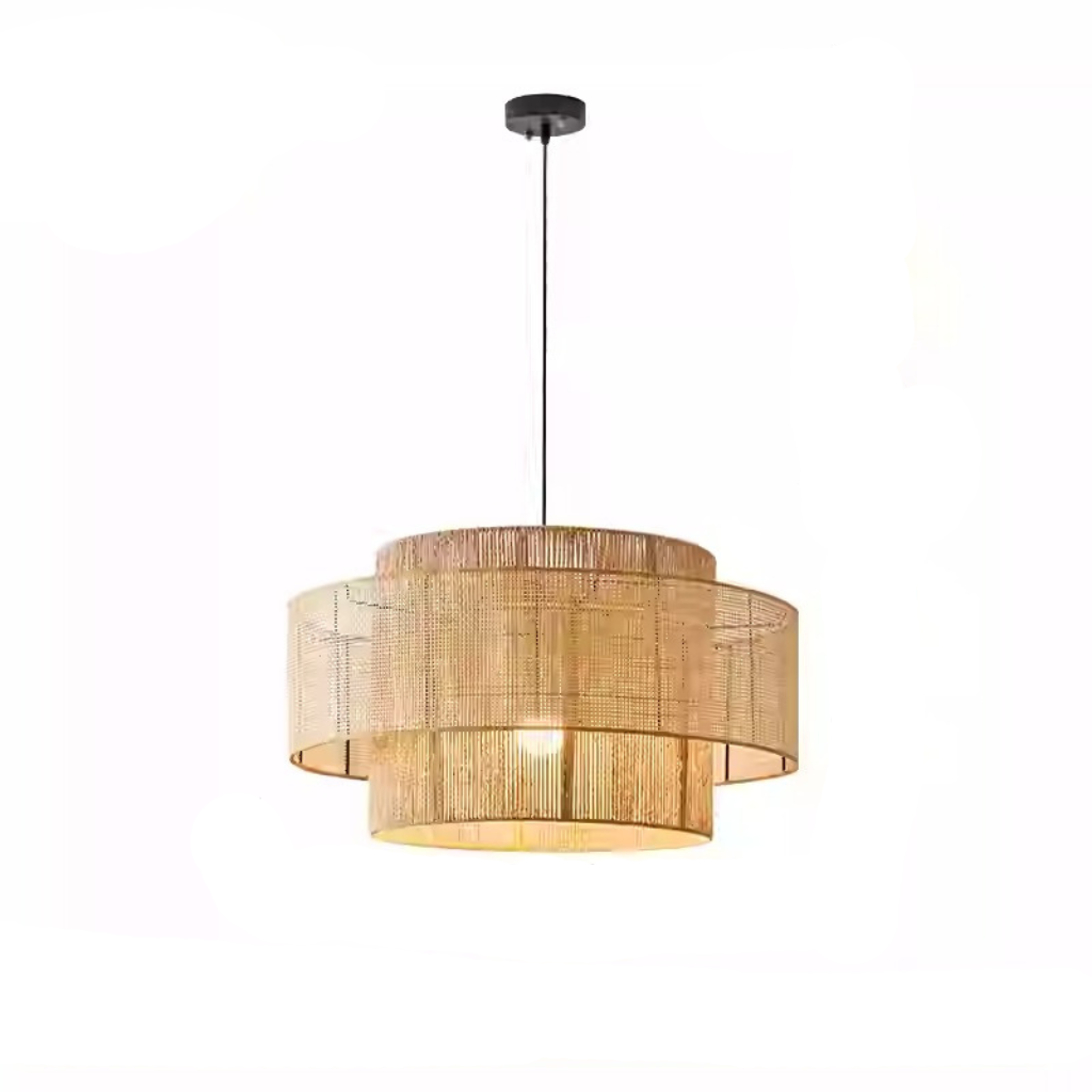 Triela Black and Rattan Drum Pendant Light