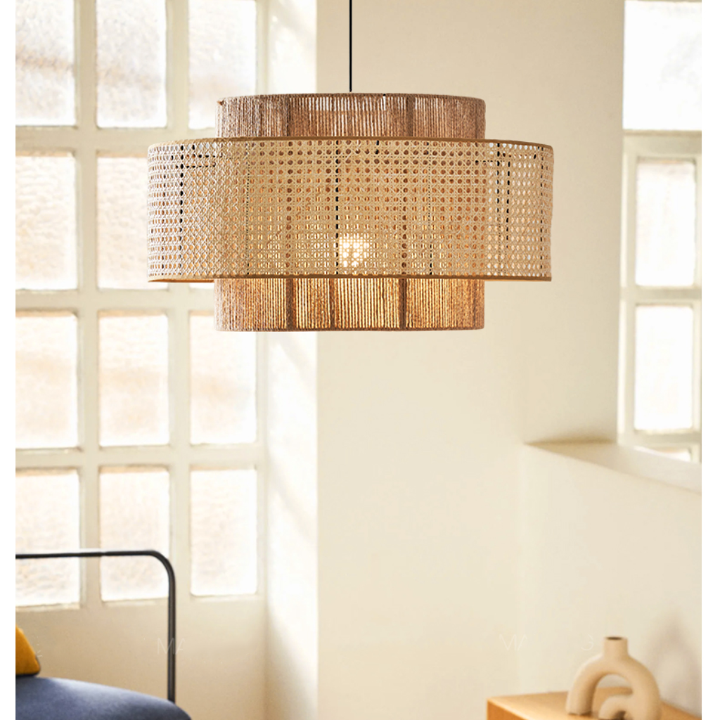 Triela Black and Rattan Drum Pendant Light