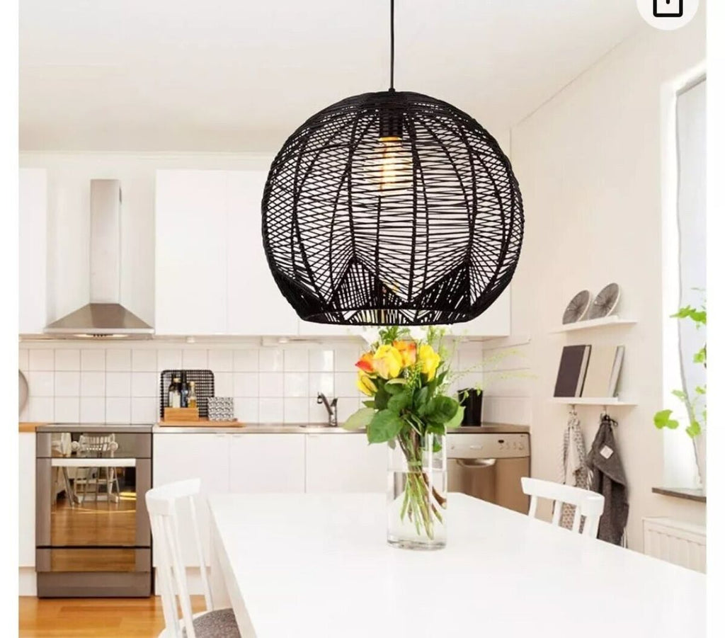 Klahn Modern Small Black Rattan Pendant Light Shade