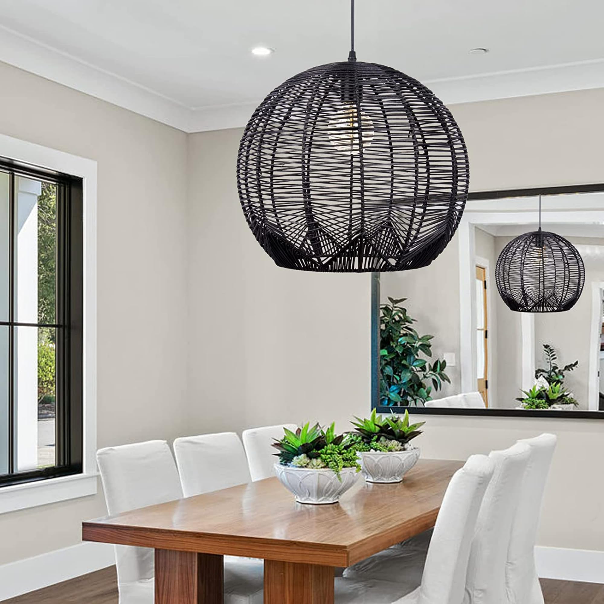 Klahn Modern Small Black Rattan Pendant Light Shade