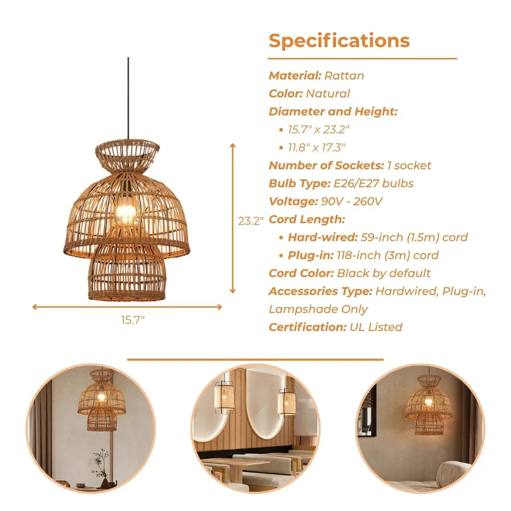 Boira II Rattan Pendant Light 16 Inches