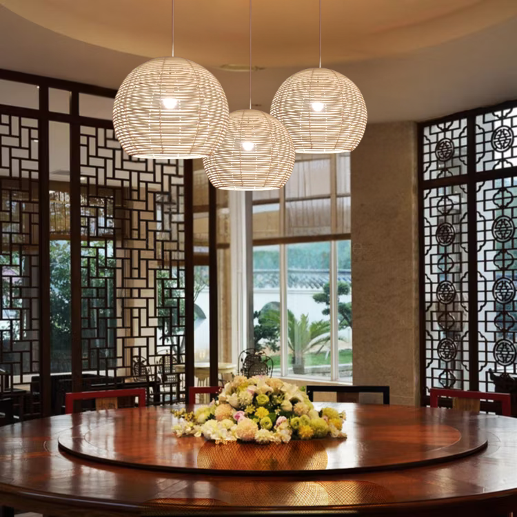 Manor Brook Verona Small Black Rattan Pendant Light