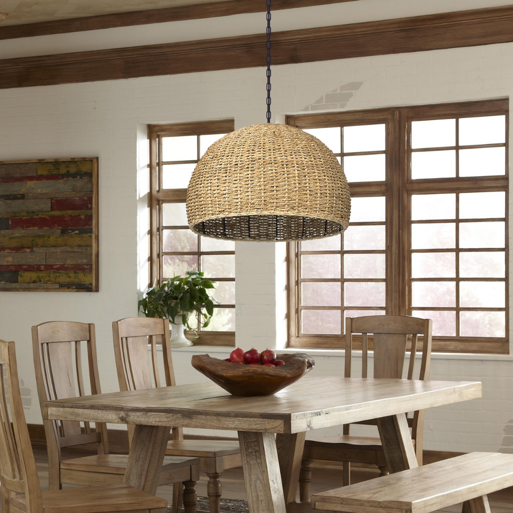 Bowl Wabi Sabi Grey Wicker Pendant Light