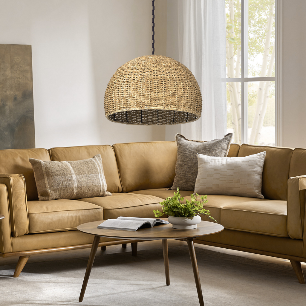 Bowl Wabi Sabi Grey Wicker Pendant Light