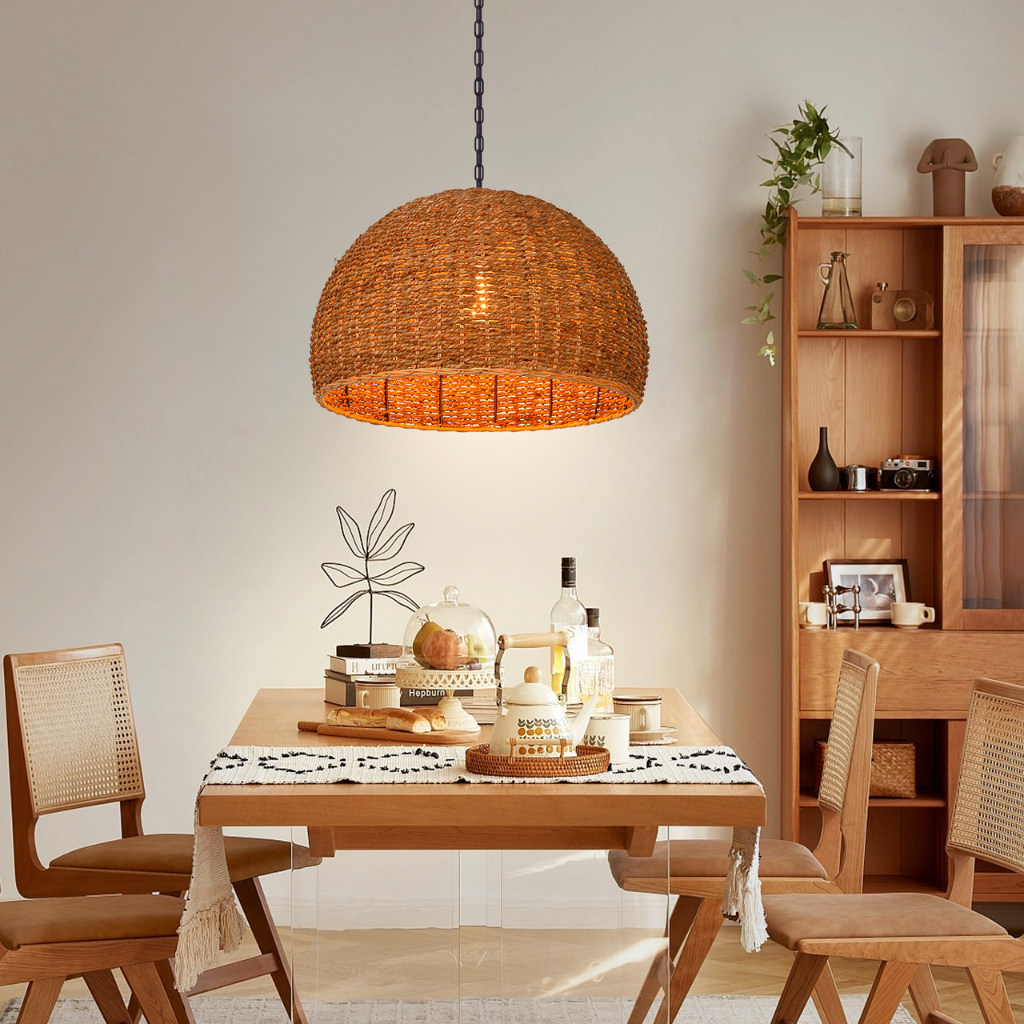 Bowl Wabi Sabi Grey Wicker Pendant Light