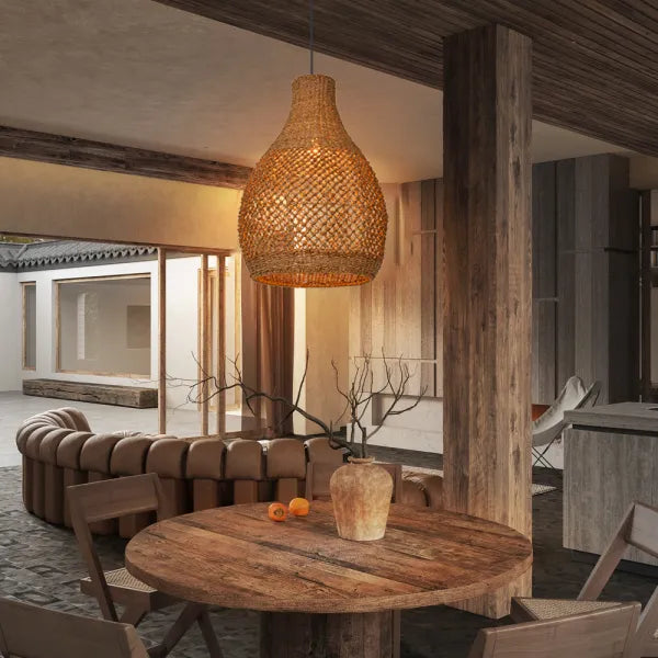 Boho Teardrop Wicker Pendant Light