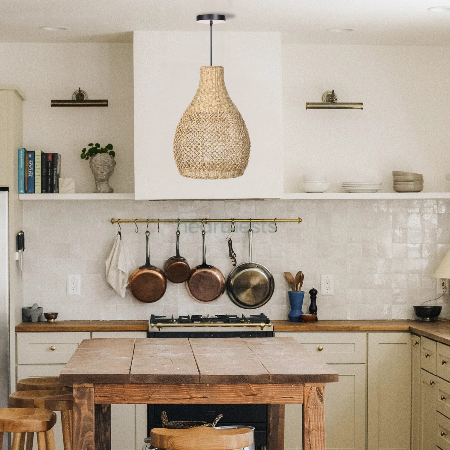 Boho Teardrop Wicker Pendant Light