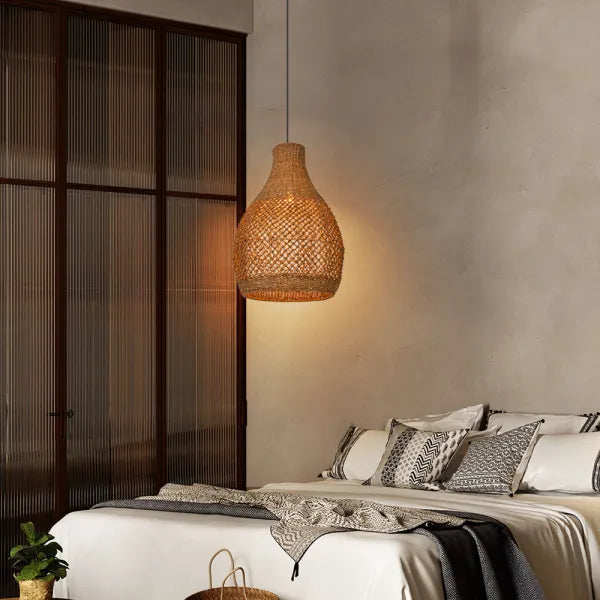 Boho Teardrop Wicker Pendant Light