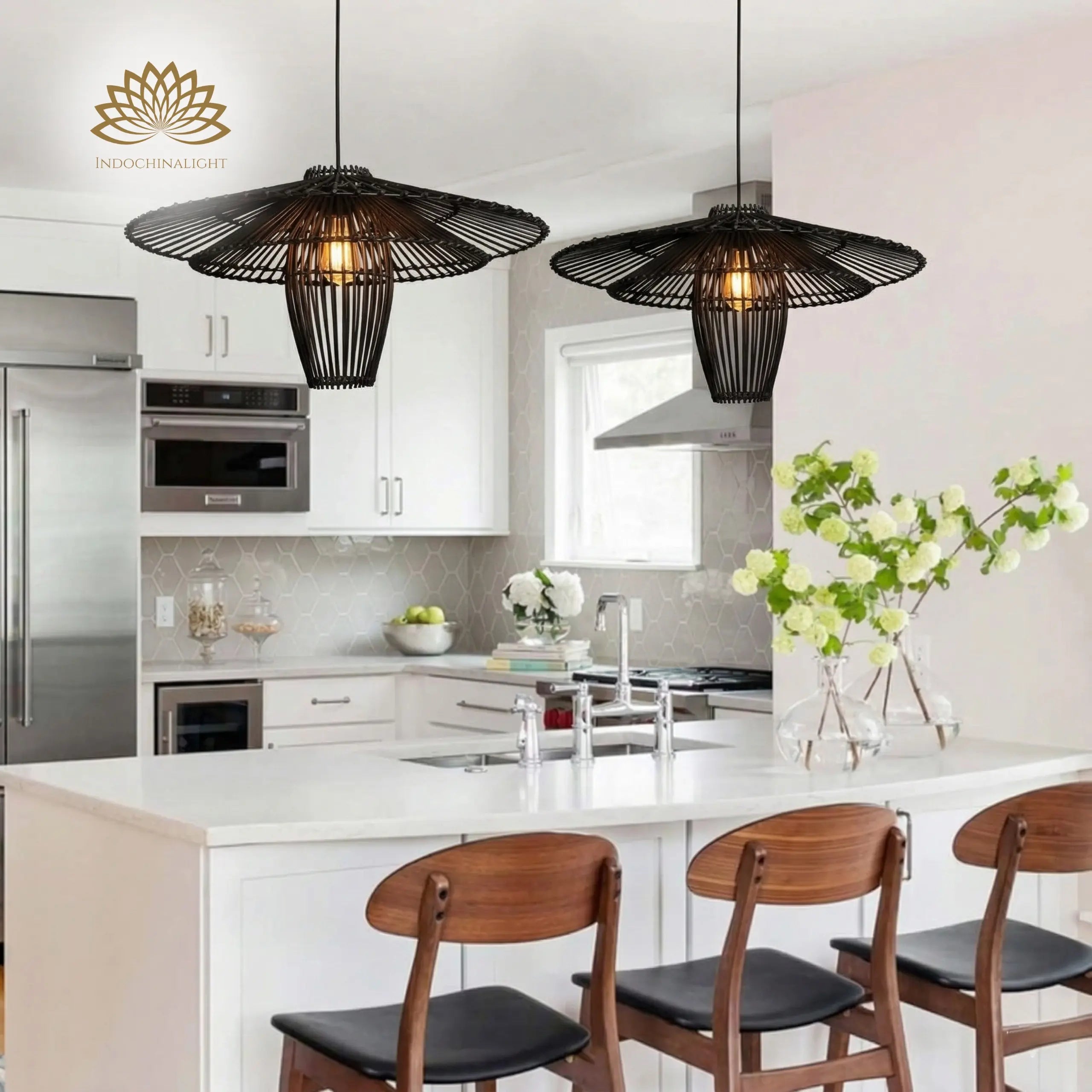 Kasa Large Black Rattan Pendant Light 24 Inches