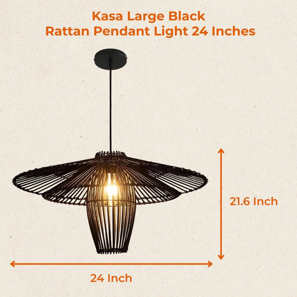 Kasa Large Black Rattan Pendant Light 24 Inches
