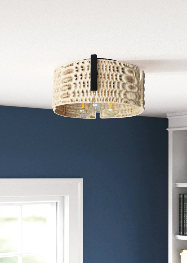 3-Light Grove Rattan Wicker Drum Flush Mount