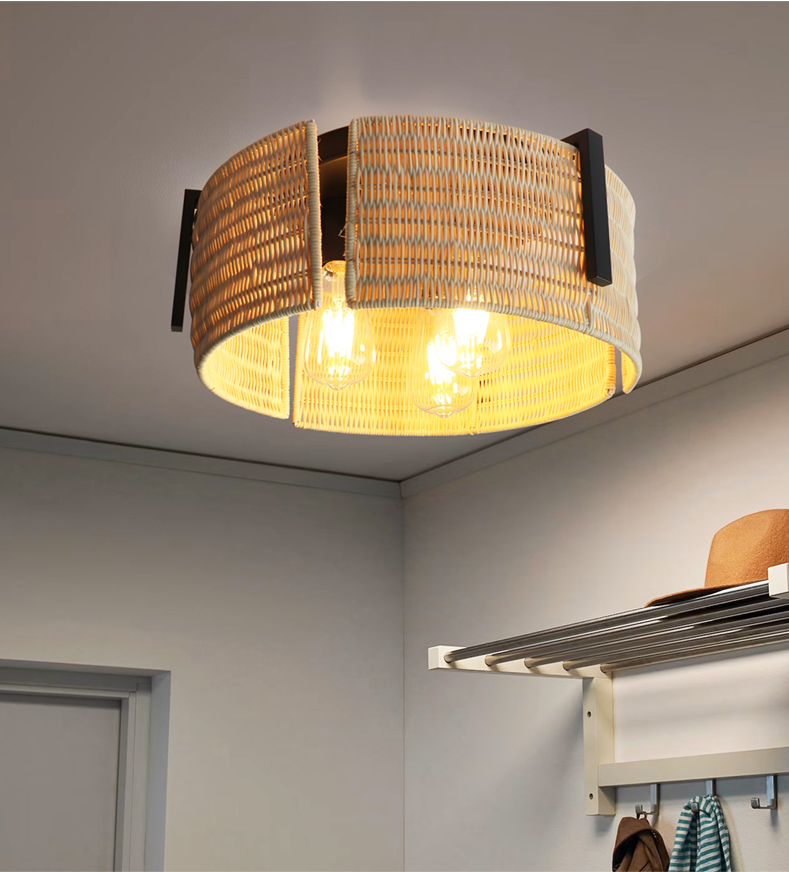 3-Light Grove Rattan Wicker Drum Flush Mount