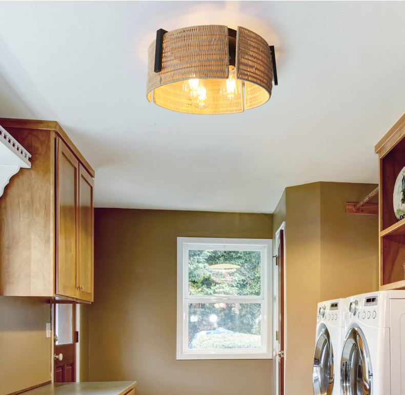 3-Light Grove Rattan Wicker Drum Flush Mount