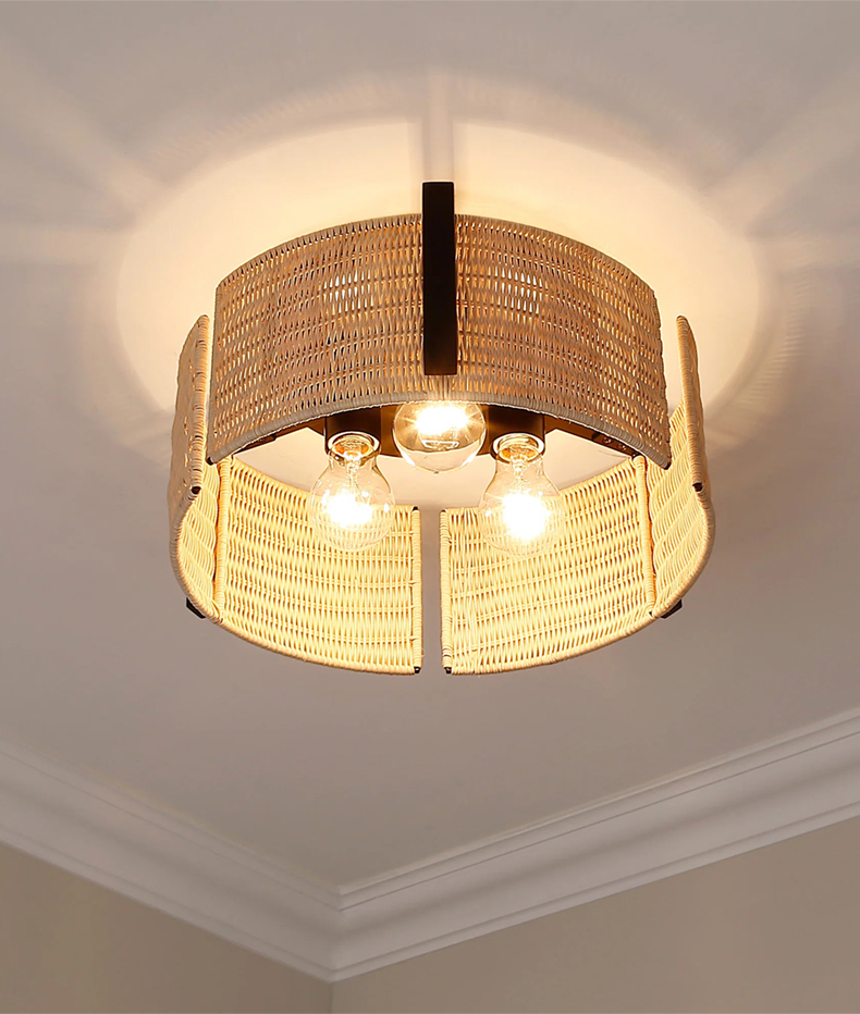 3-Light Grove Rattan Wicker Drum Flush Mount