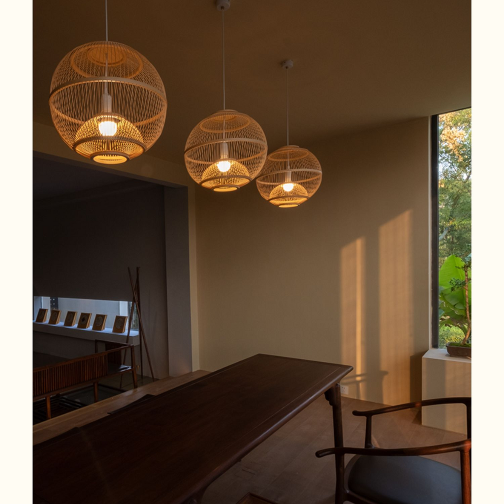 Lattice Round Bamboo Pendant Light