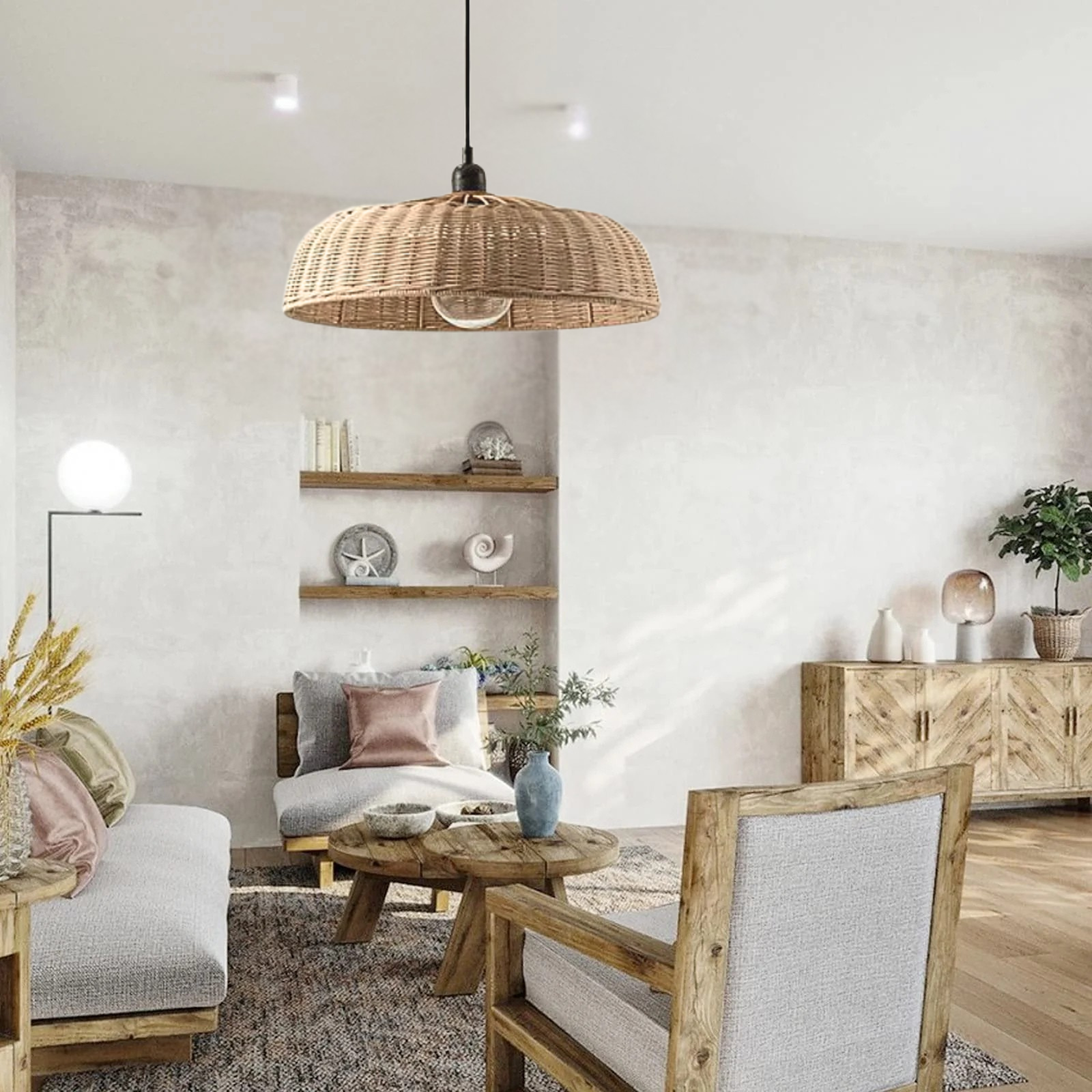 Chinesque Dome Woven Rattan Pendant Light