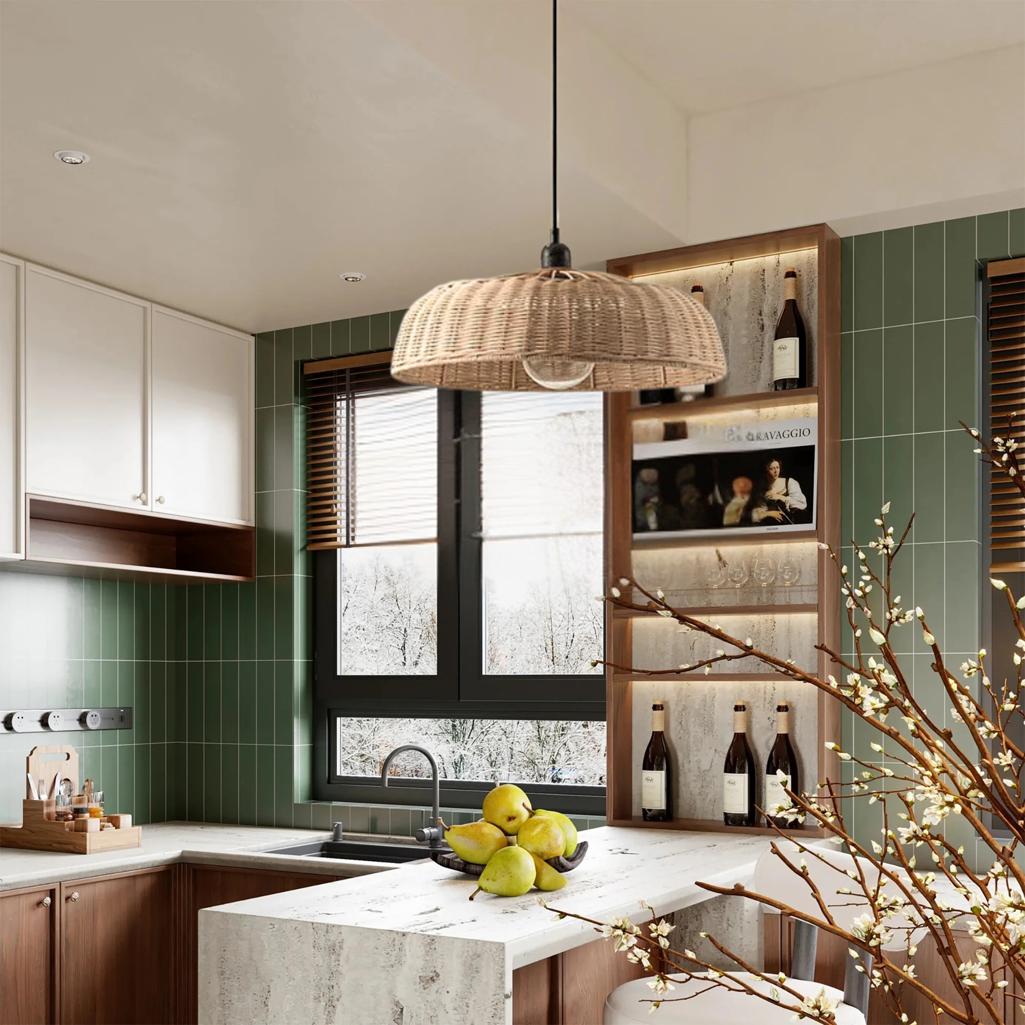 Chinesque Dome Woven Rattan Pendant Light
