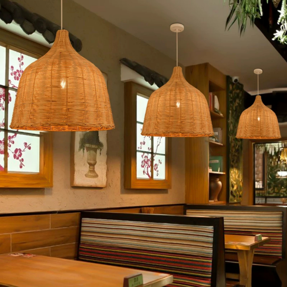 Allen and Roth Wicker Rattan Bell Basket Pendant Light