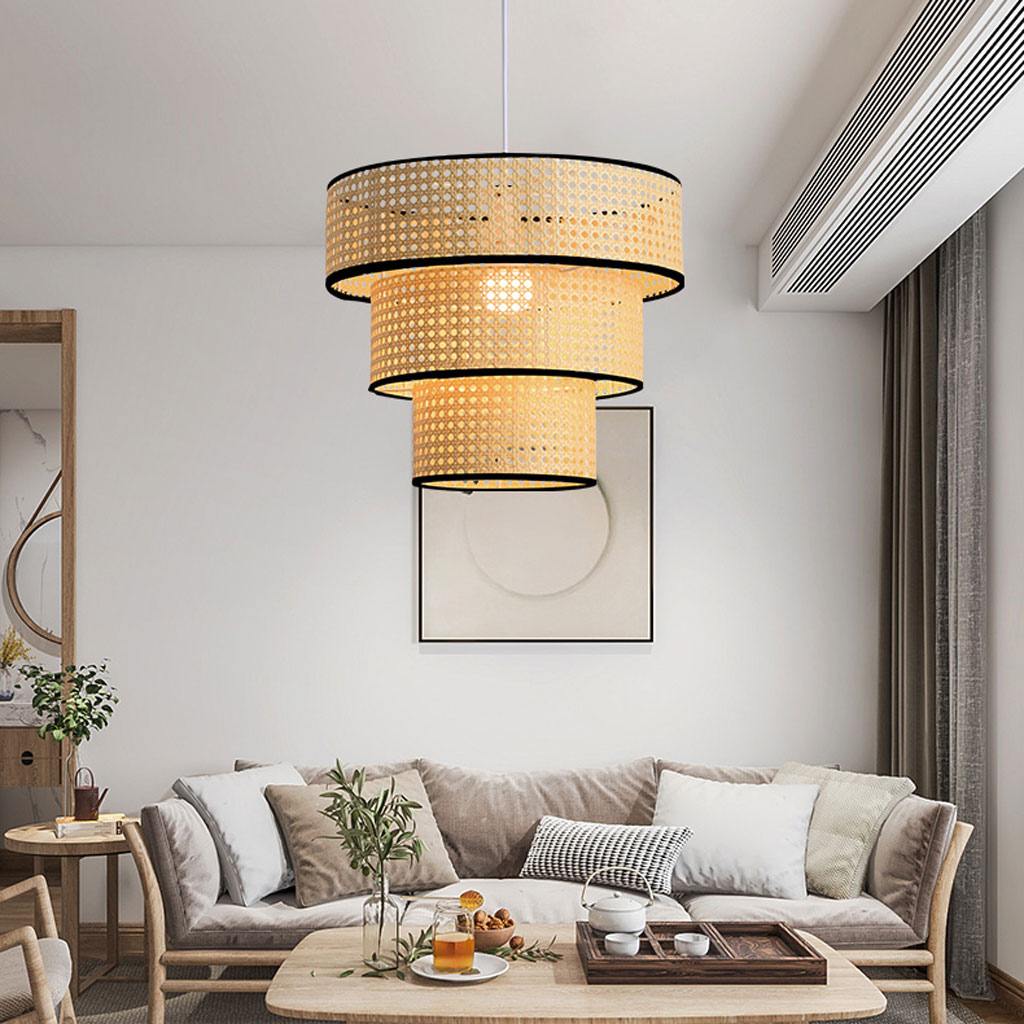 ArcoMead 3-Tiered Rattan Drum Pendant Light
