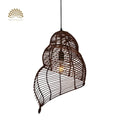Shell Spiral Black Rattan Pendant Light