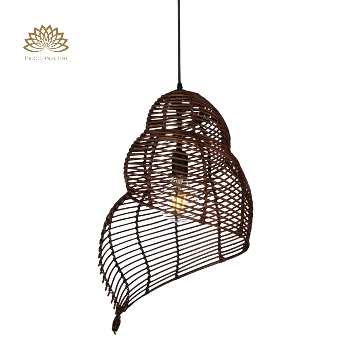 Shell Spiral Black Rattan Pendant Light