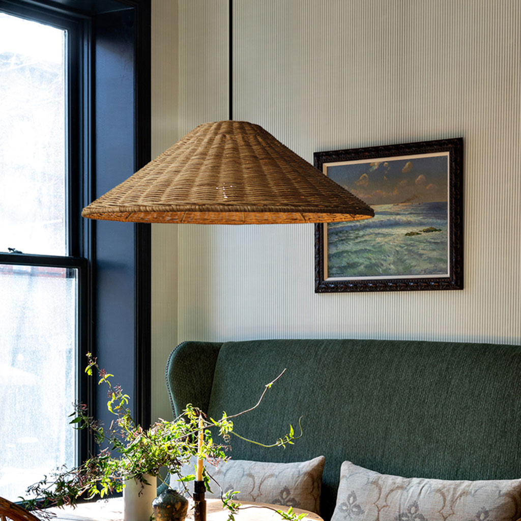 Carter Cone Woven Wicker Rattan Pendant Light