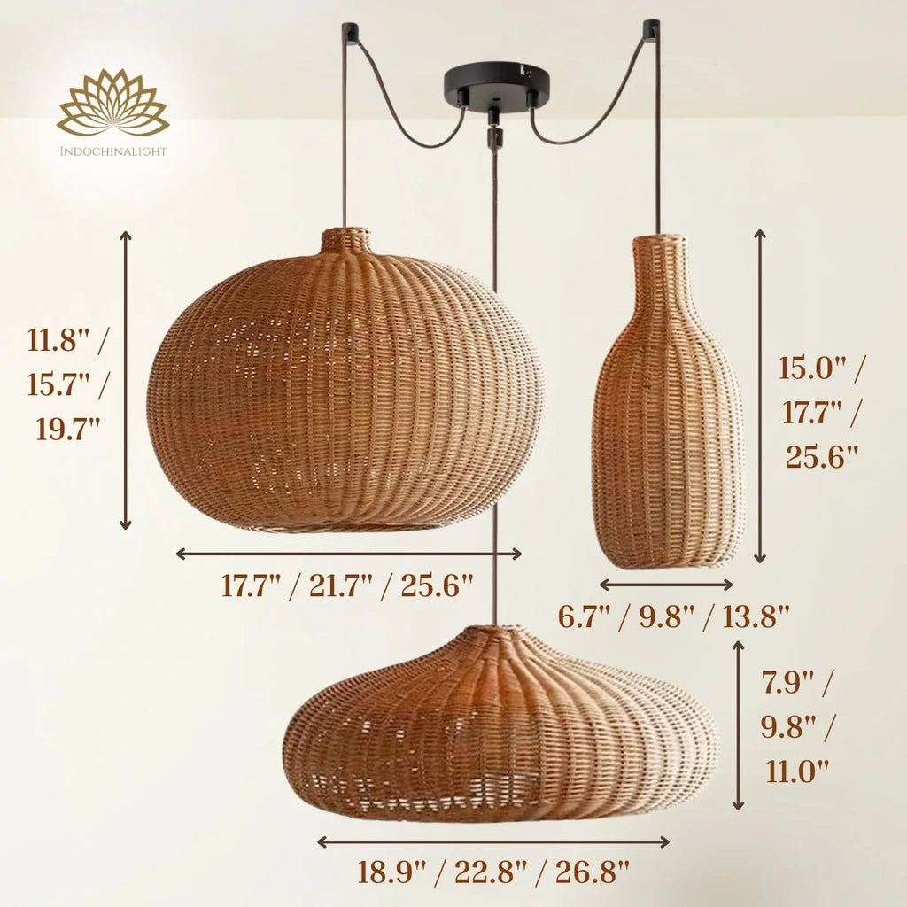 Finns Boho Small Basket 3 Rattan Pendant Light