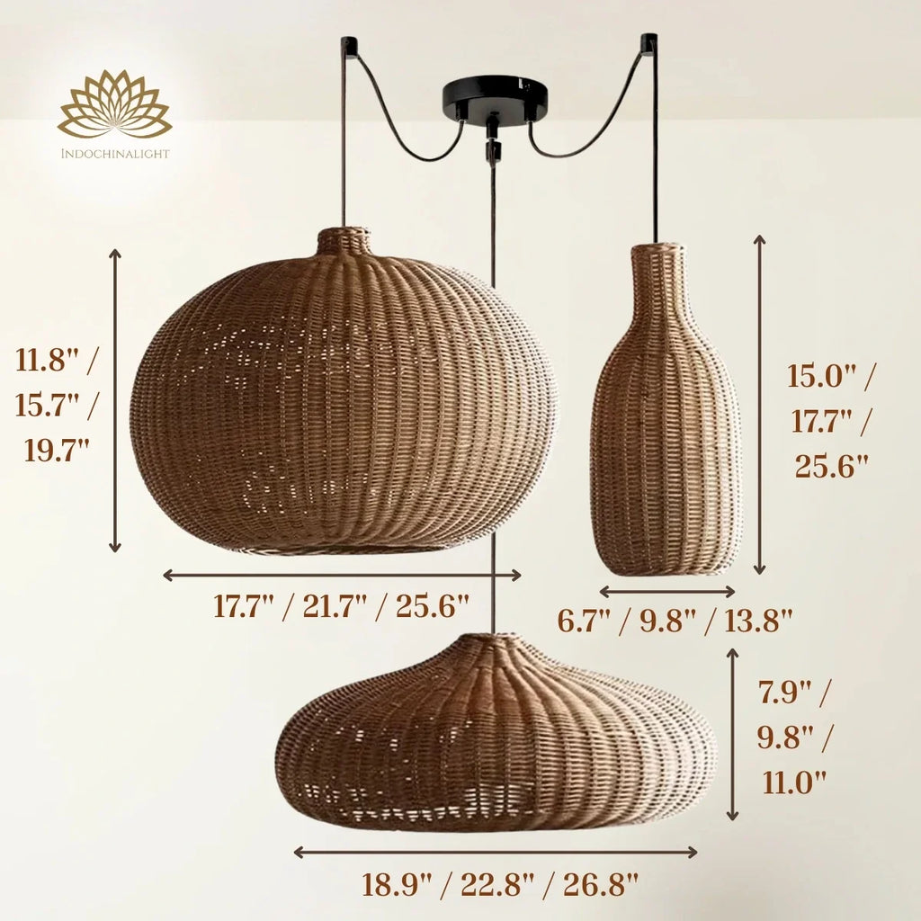 Finns Boho Small Basket 3 Rattan Pendant Light
