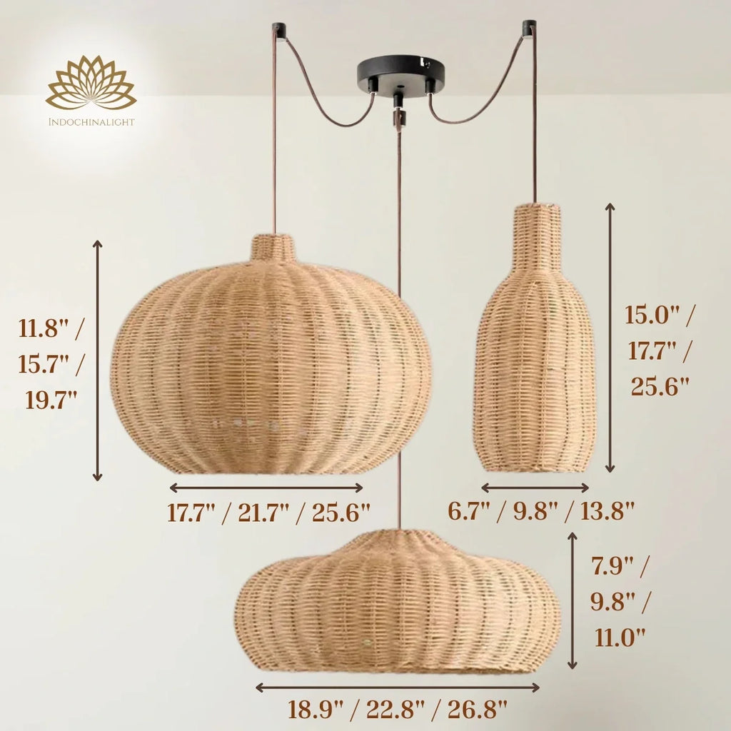 Finns Boho Small Basket 3 Rattan Pendant Light