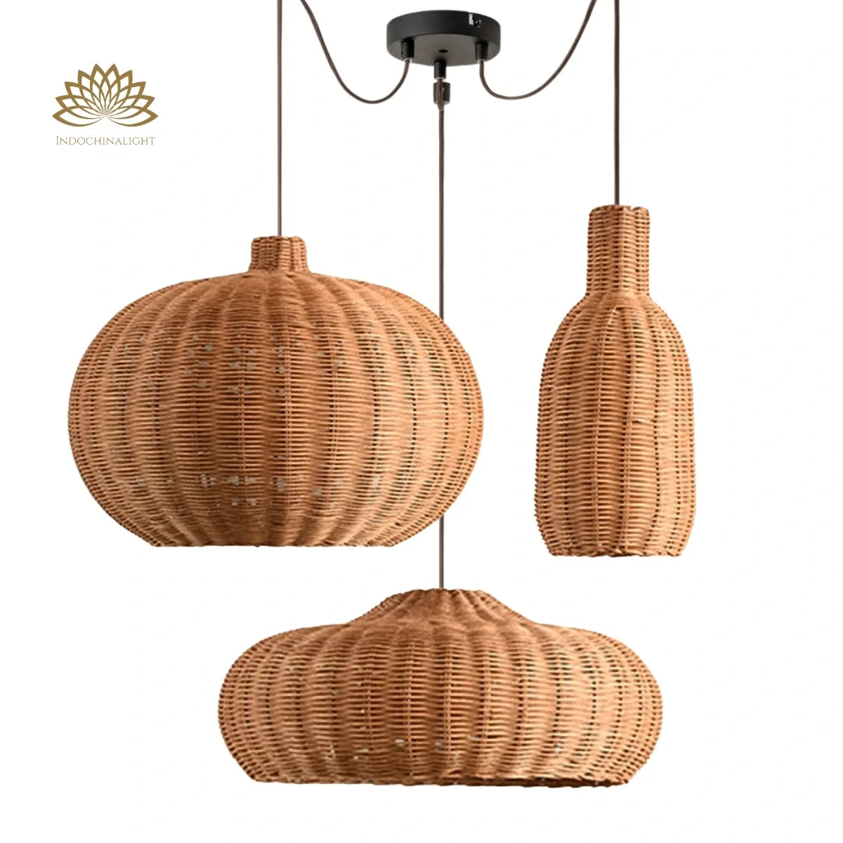 Finns Boho Small Basket 3 Rattan Pendant Light