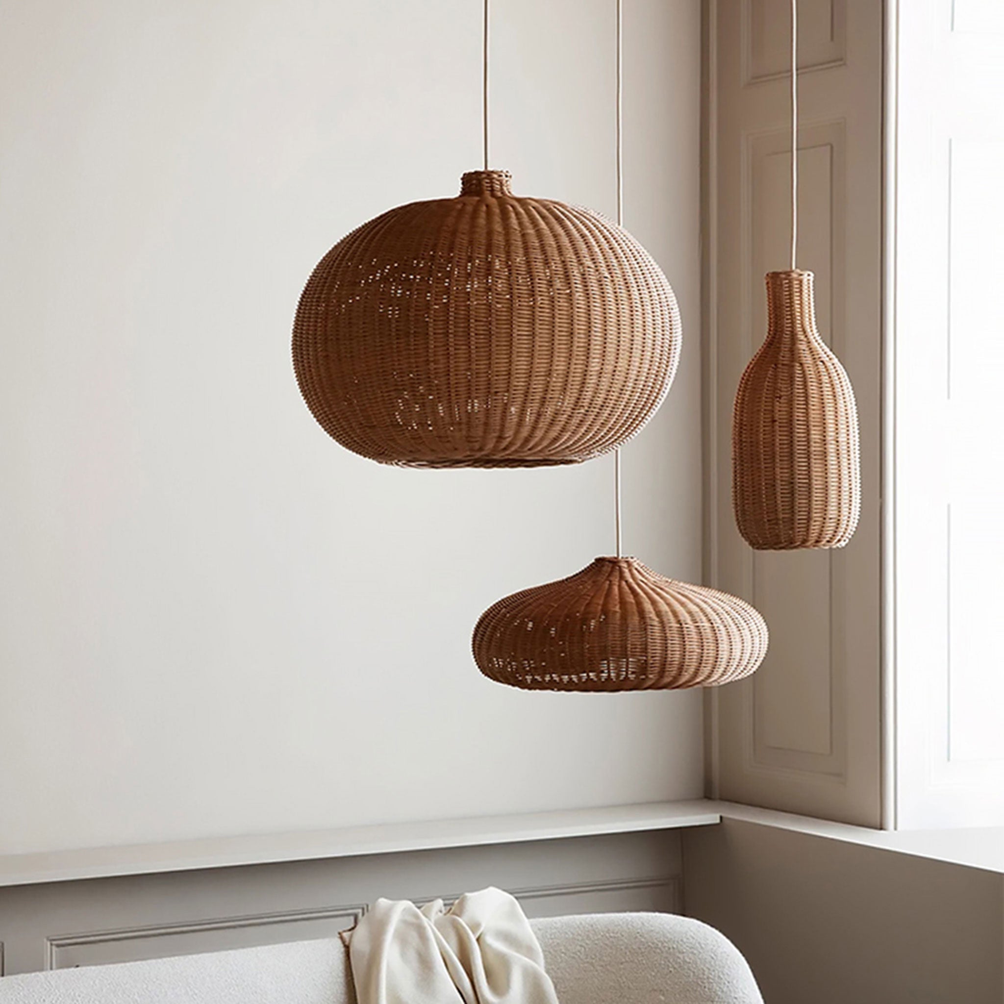 Finns Boho Small Basket 3 Rattan Pendant Light