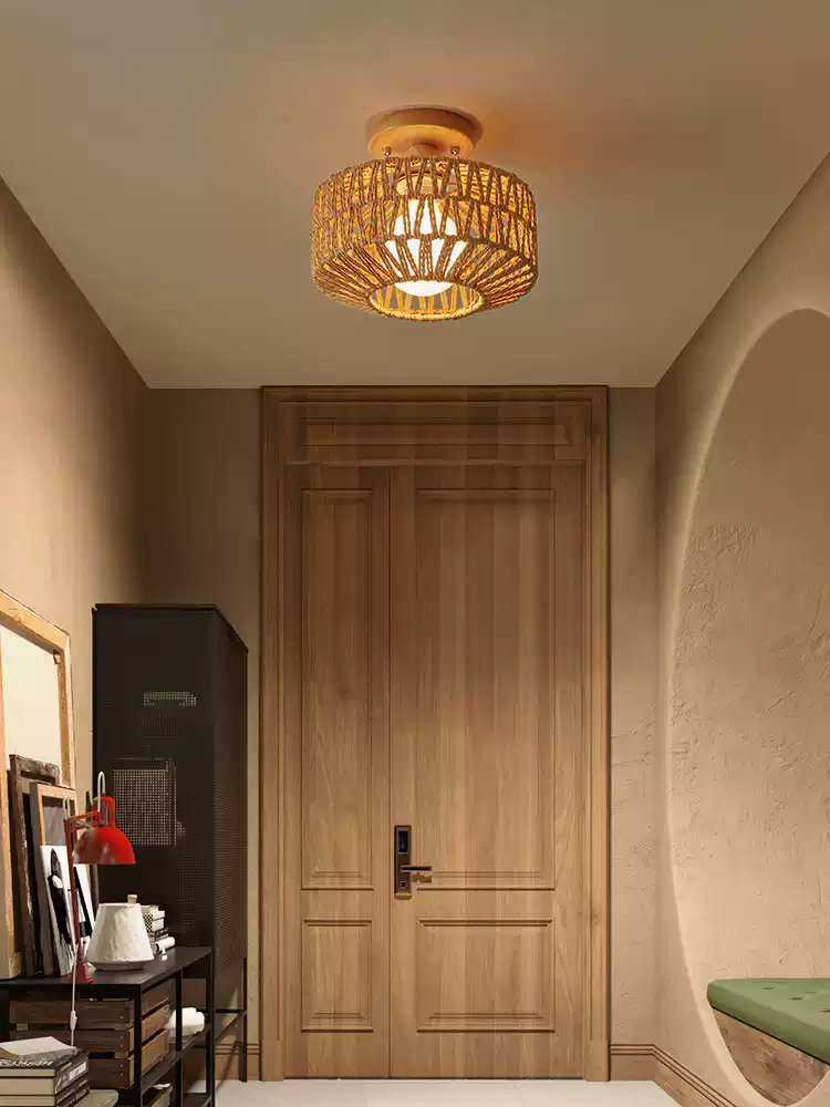 Kenmi Boho Rattan Drum Ceiling Light - Semi Flush Mount