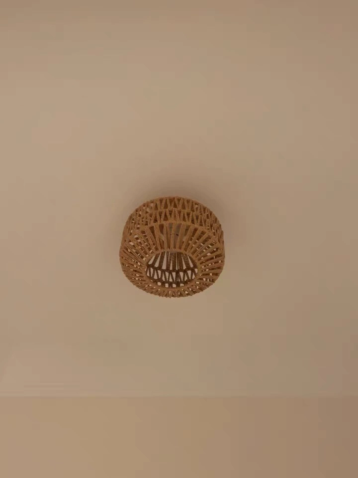 Kenmi Boho Rattan Drum Ceiling Light - Semi Flush Mount