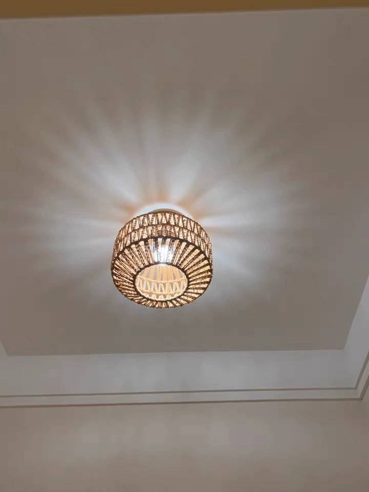 Kenmi Boho Rattan Drum Ceiling Light - Semi Flush Mount