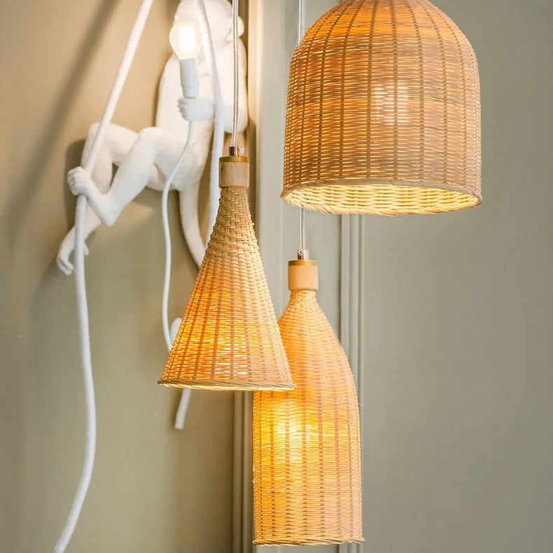 Kirsal Rattan Basket Pendant Light Shade - Cluster Hanging