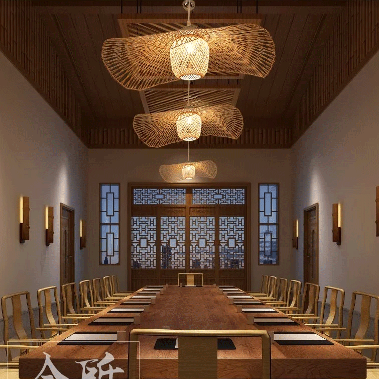 Natural Lotus Leaf Woven Bamboo Pendant Light