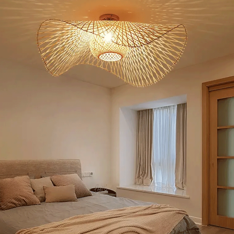 Natural Lotus Leaf Woven Bamboo Pendant Light
