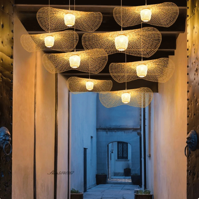 Natural Lotus Leaf Woven Bamboo Pendant Light