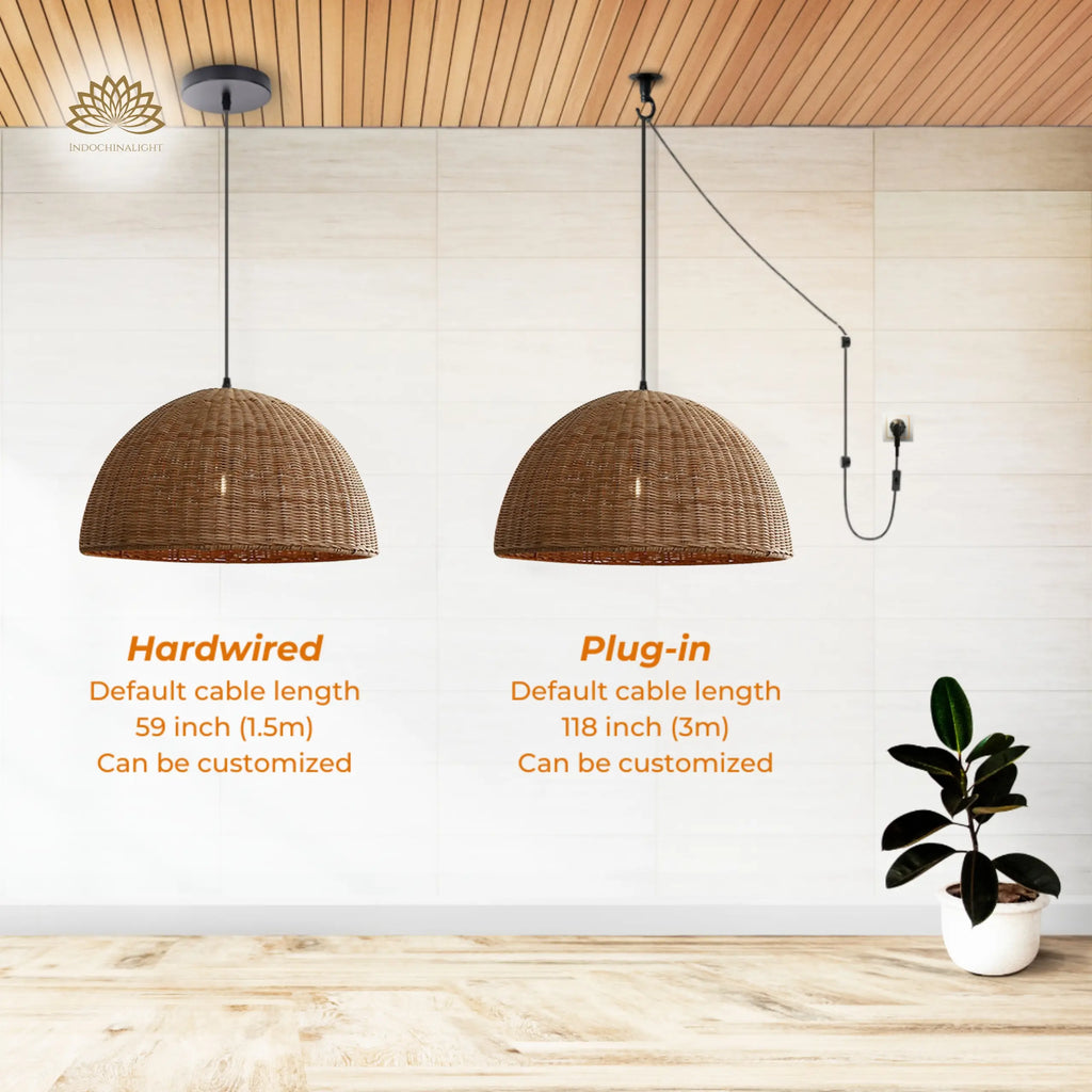 Thaely Dome Wicker Rattan Pendant Light Modern Boho Kitchen Island