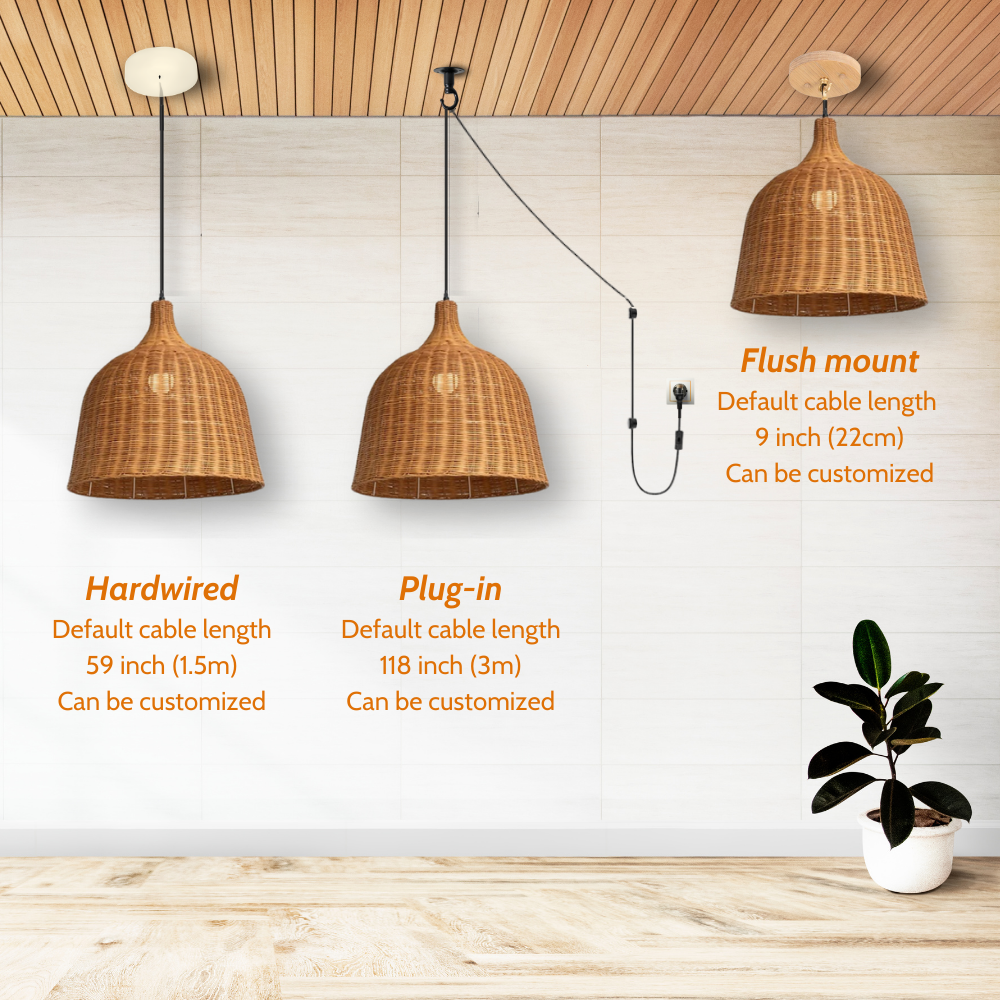 Allen and Roth Wicker Rattan Bell Basket Pendant Light