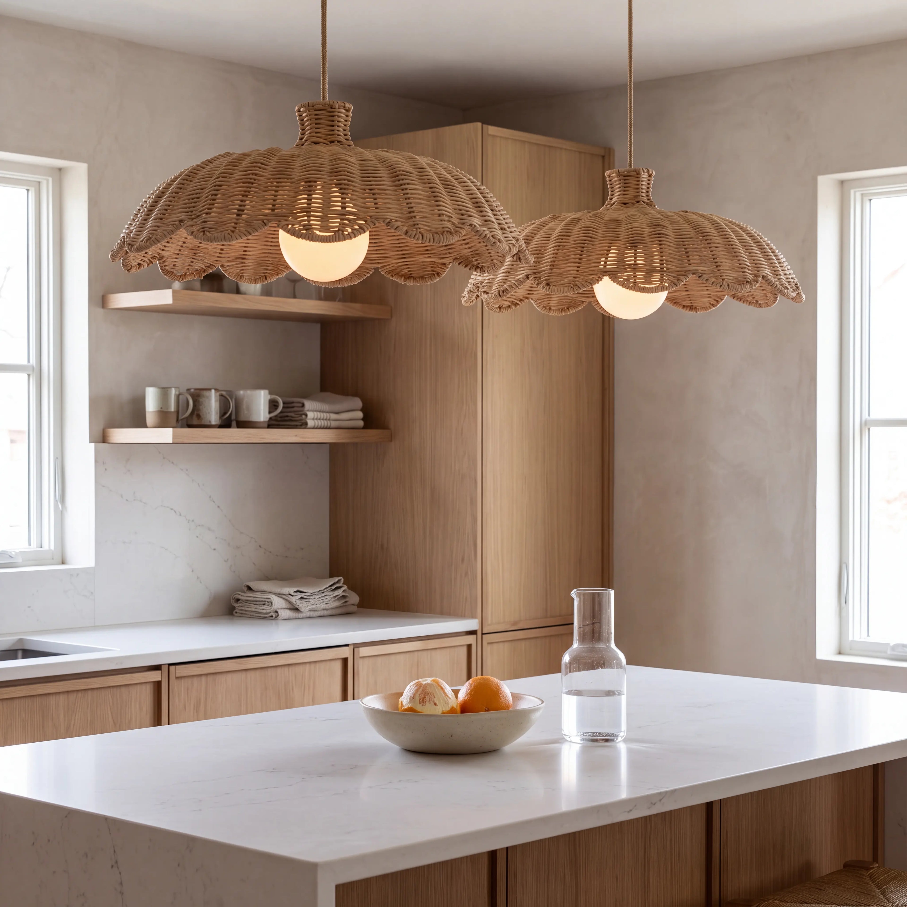 Alice Boho Scallop Rattan Pendant Light