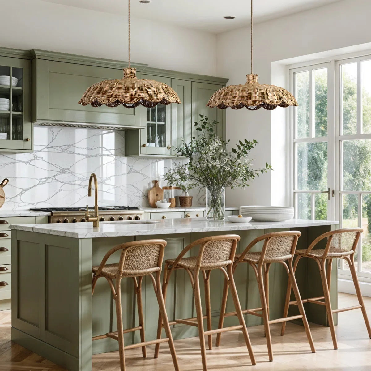 Alice Boho Scallop Rattan Pendant Light