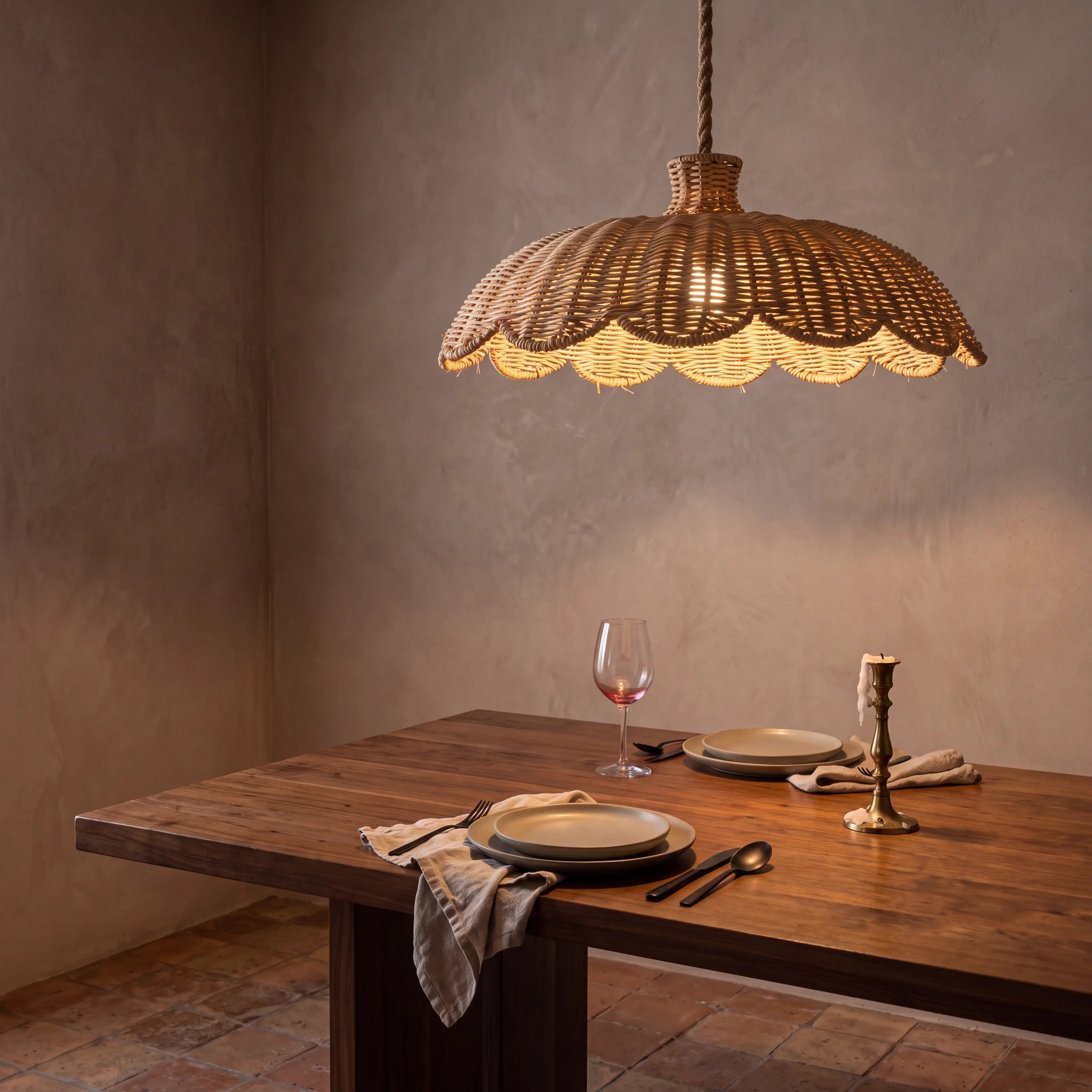 Alice Boho Scallop Rattan Pendant Light