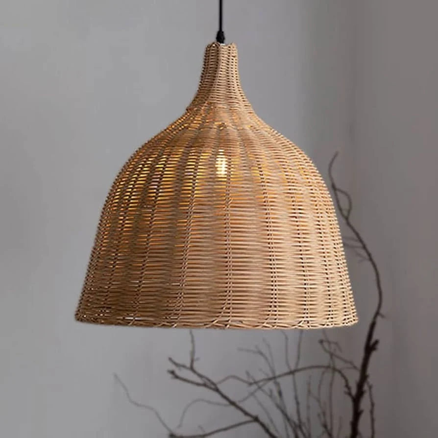 Allen and Roth Wicker Rattan Bell Basket Pendant Light