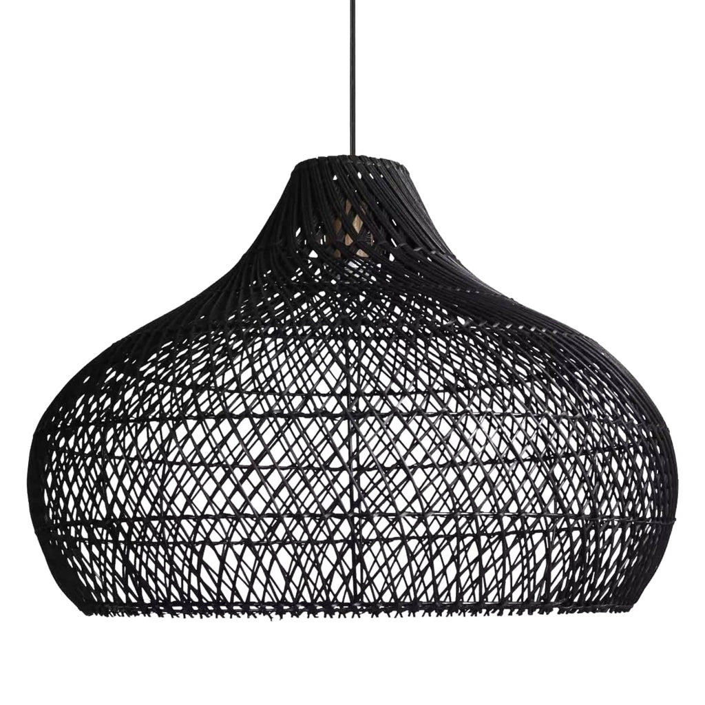 Anjani Dome Black Rattan Pendant Light