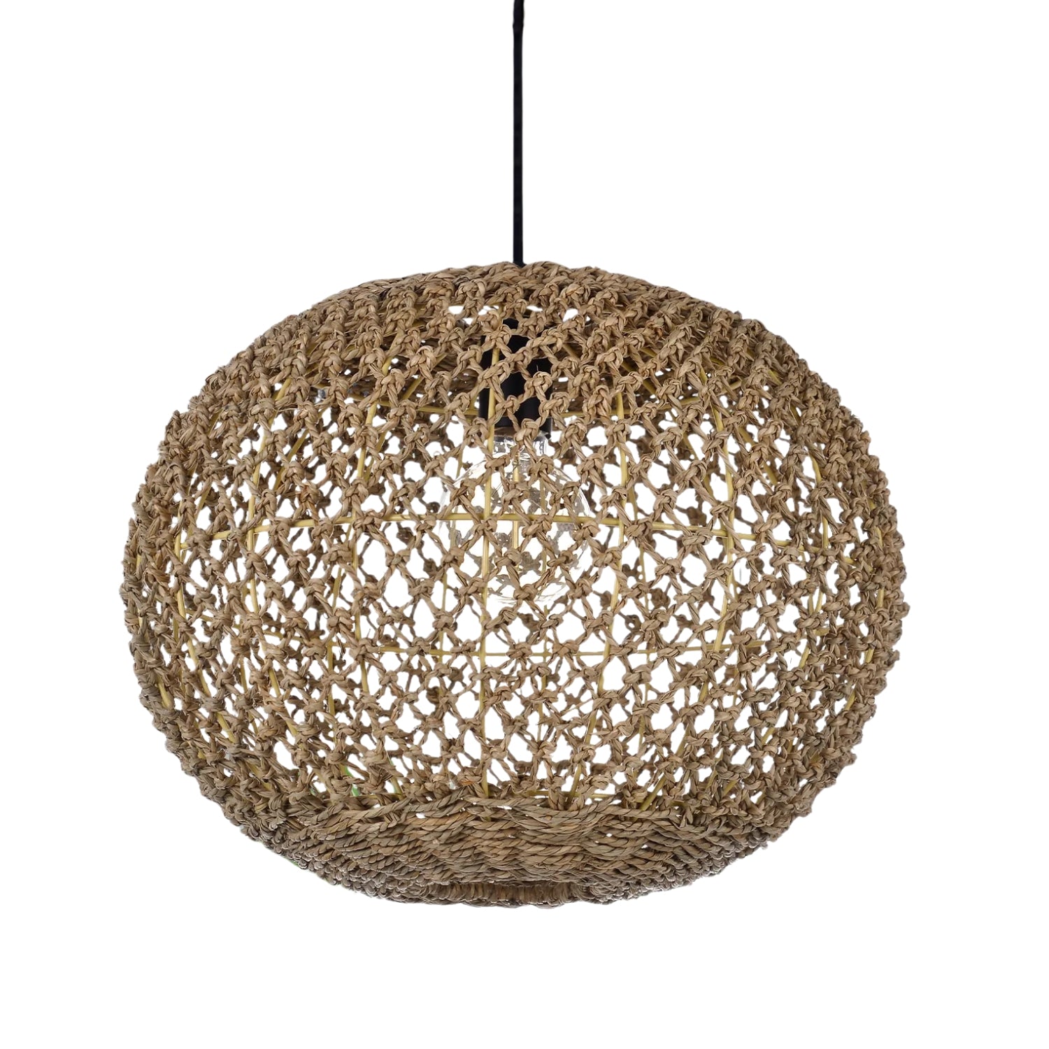 Antigua Flat Round Wicker Pendant Light