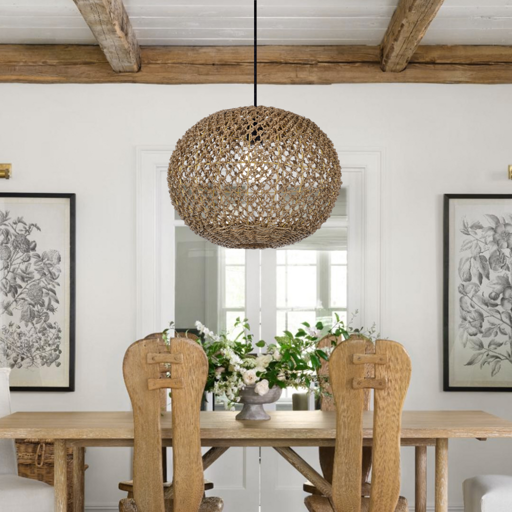 Antigua Flat Round Wicker Pendant Light